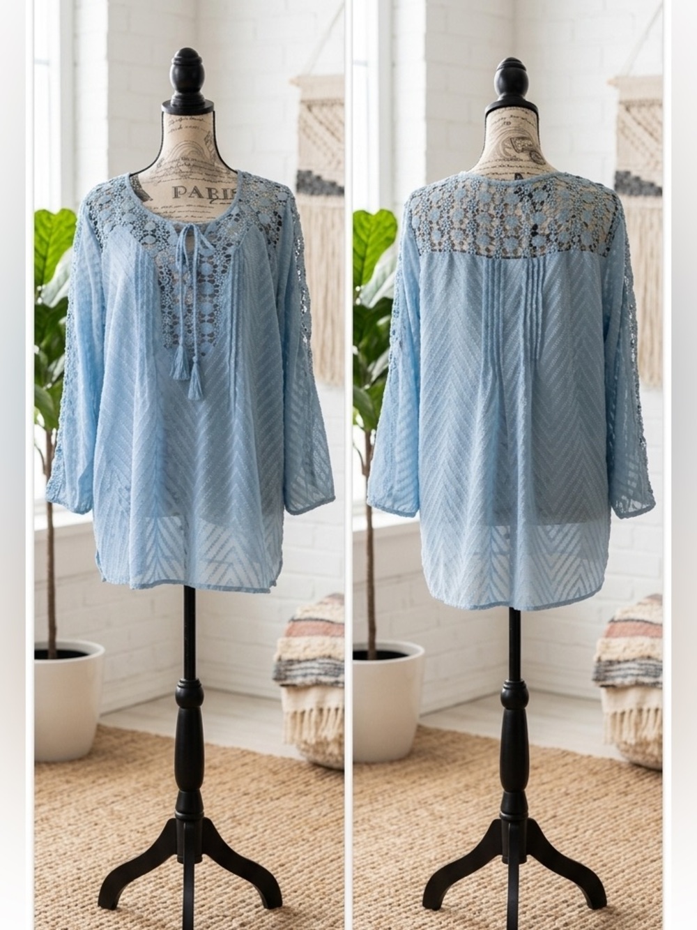 BILA Sky Blue Lace Boho Tunic NWT Size XXL